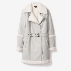 Noize Sanna Faux Shearling Coat Gray White Vegan Sherpa Trim NWT XS